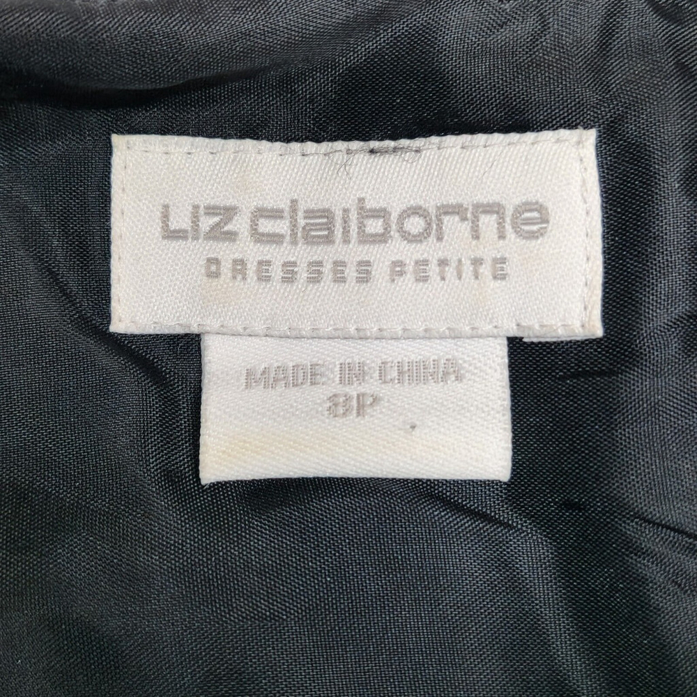 Black Linen Embroidered Paisley Dress Elegant Vtg Romantic Size 8P Liz Claiborne - Picture 11 of 12